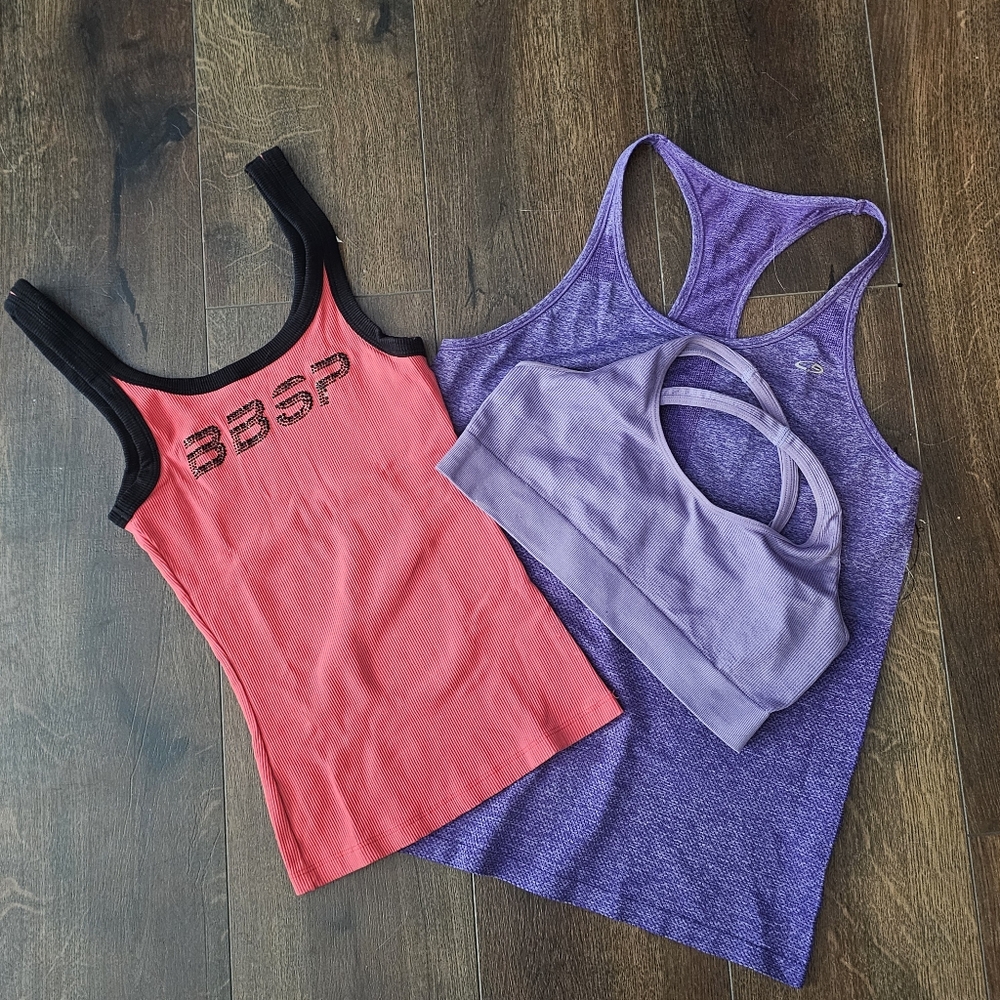 Women's Pink and Purple Tank Tops Set And Sports Bra